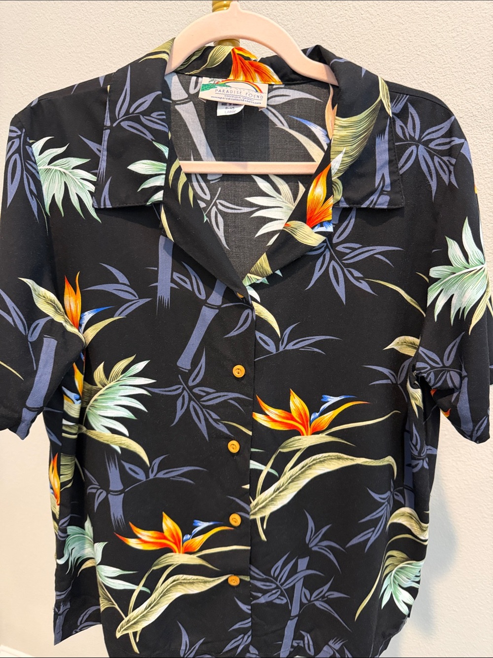 Paradise Found Bamboo Paradise Hawaiian Shirt Men’s Large Black Tropical Aloha
